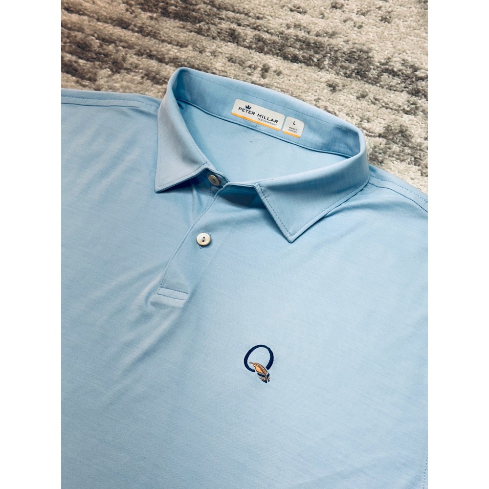 Peter Millar Polo Shirt Mens L Blue Featherweight MS20EK90S Short Sleeve Logo